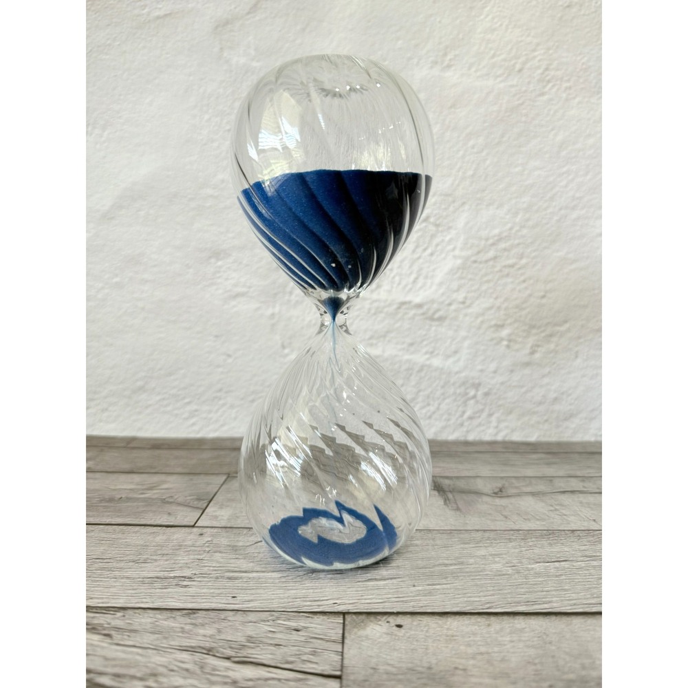 Optic Twist Glass Sandglass Blue Sand 30 Min Hourglass Timer Home Office Decor